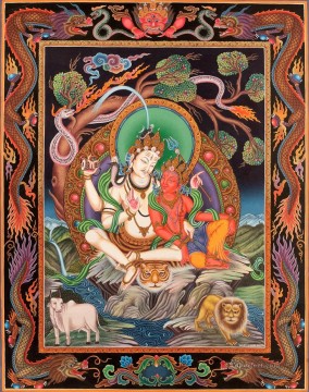  Buddhism Oil Painting - Superfine Shiva Parvati Tibetan Buddhist Thangka Painting Without Brocade Buddhism